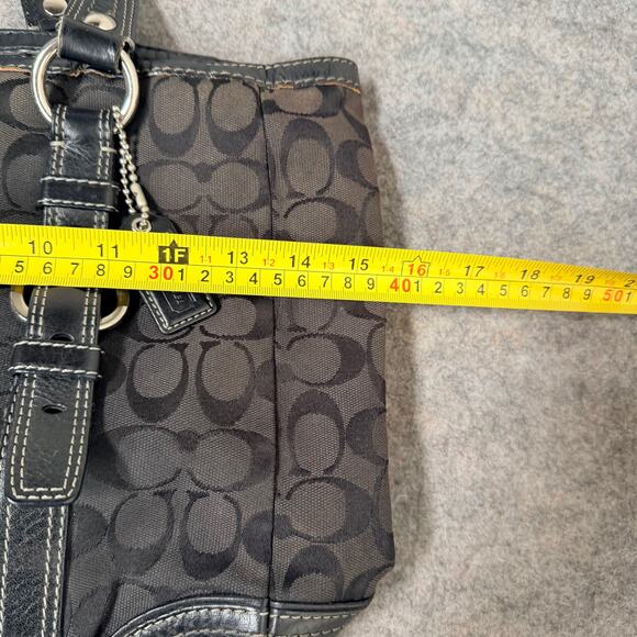 Coach Logo Black Shoulder Bag Purse w/Signature Leather Silver Hardware 15”x11” - Picture 15 of 16